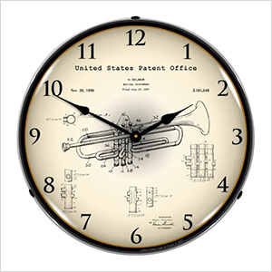 1937 Trumpet Patent Blueprint Backlit Wall Clock