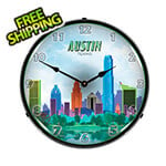 Collectable Sign and Clock Austin Skyline Backlit Wall Clock