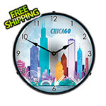 Collectable Sign and Clock Chicago Skyline Backlit Wall Clock