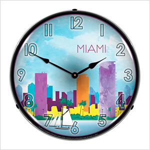 Miami Skyline Backlit Wall Clock