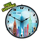 Collectable Sign and Clock New York Skyline Backlit Wall Clock
