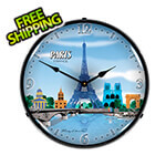 Collectable Sign and Clock Paris Skyline Backlit Wall Clock