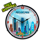 Collectable Sign and Clock Philadelphia Skyline Backlit Wall Clock