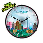 Collectable Sign and Clock San Antonio Skyline Backlit Wall Clock