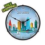 Collectable Sign and Clock San Diego Skyline Backlit Wall Clock