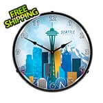 Collectable Sign and Clock Seattle Skyline Backlit Wall Clock