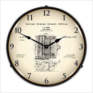 1898 J.A. Burr Lawn Mower Patent Blueprint Backlit Wall Clock