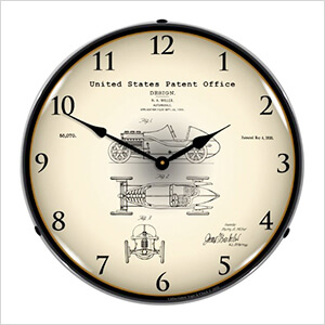 1920 H.A. Miller Race Car Patent Blueprint Backlit Wall Clock