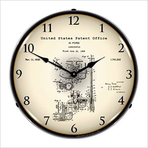 1928 Henry Ford Carburetor Patent Blueprint Backlit Wall Clock