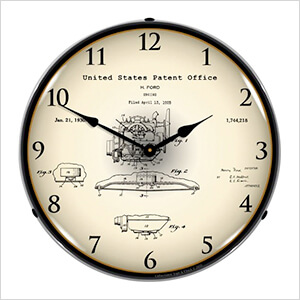1928 Henry Ford Engine Patent Blueprint Backlit Wall Clock