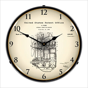 1932 Henry Ford Engine Patent Blueprint Backlit Wall Clock