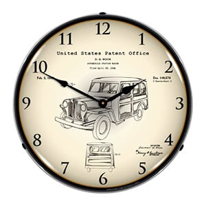 1946 Willys Jeep Station Wagon Patent Blueprint Backlit Wall Clock