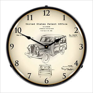 1946 Willys Jeep Station Wagon Patent Blueprint Backlit Wall Clock