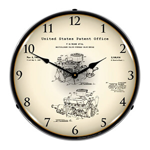 1960 Chrysler 220 Slant Six Engine Patent Blueprint Backlit Wall Clock
