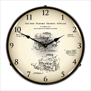 1960 Chrysler 220 Slant Six Engine Patent Blueprint Backlit Wall Clock