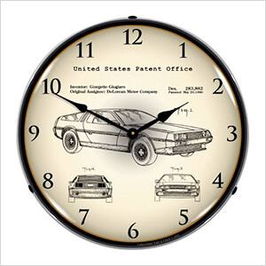 1981 DeLorean Patent Blueprint Backlit Wall Clock