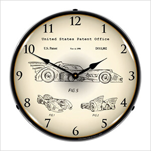 1990 Batmobile Patent Blueprint Backlit Wall Clock