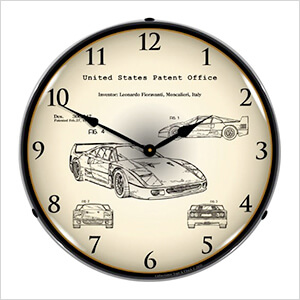 Ferrari F40 Patent Blueprint Backlit Wall Clock