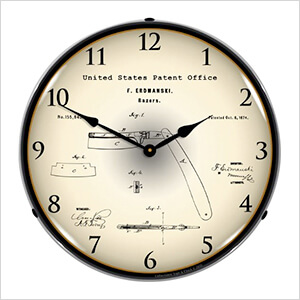 1874 Straight Razor Patent Blueprint Backlit Wall Clock