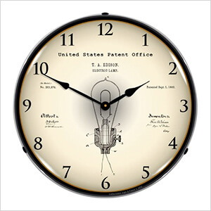 1882 Edison Bulb Patent Blueprint Backlit Wall Clock