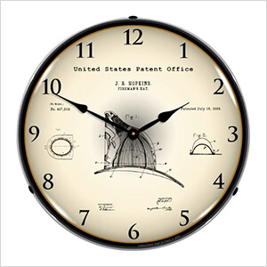 1889 Hopkins Firemans Hat Patent Blueprint Backlit Wall Clock