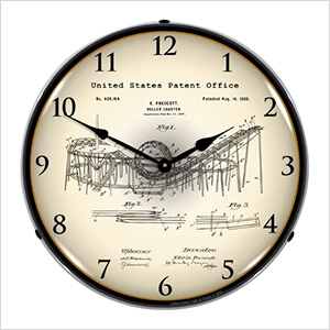 1898 Prescott Roller Coaster Patent Blueprint Backlit Wall Clock