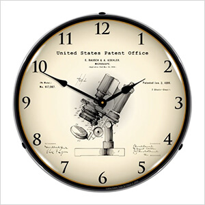 1899 Bausch Microscope Patent Blueprint Backlit Wall Clock