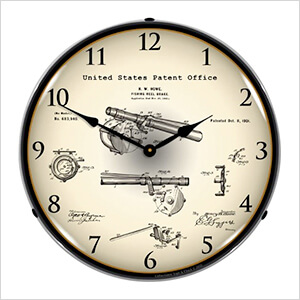 1901 Antique Fishing Reel Brake Patent Blueprint Backlit Wall Clock