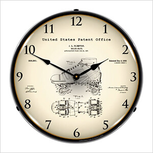 1907 Plimpton Roller Skate Patent Blueprint Backlit Wall Clock