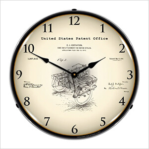 1913 Motorcycle Side Car Patent Blueprint Backlit Wall Clock