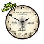 Collectable Sign and Clock 1916 Howard Hughes Oil Drilling Rig Patent Blueprint Backlit Wall Clock