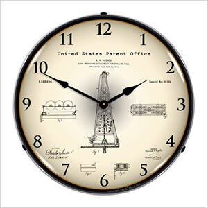 1916 Howard Hughes Oil Drilling Rig Patent Blueprint Backlit Wall Clock