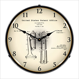 1929 Soda Fountain Drink Mixer Patent Blueprint Backlit Wall Clock