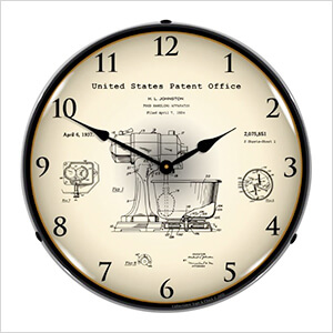 1934 Kitchen Mixer Patent Blueprint Backlit Wall Clock