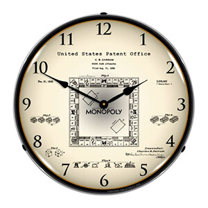 1935 Monopoly Game Patent Blueprint Backlit Wall Clock