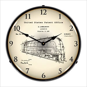 1937 Jabelmann Locomotive Patent Blueprint Backlit Wall Clock