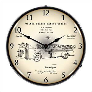 1939 Fire Truck Patent Blueprint Backlit Wall Clock