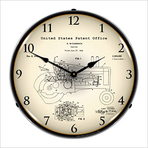 1942 John Deere McCormick Tractor Patent Blueprint Backlit Wall Clock