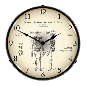 1959 Anatomical Skeleton Patent Blueprint Backlit Wall Clock