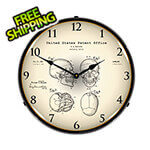 Collectable Sign and Clock 1960 Anatomical Skull Patent Blueprint Backlit Wall Clock