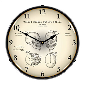 1960 Anatomical Skull Patent Blueprint Backlit Wall Clock