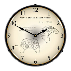 2001 Microsoft Xbox Controller Patent Blueprint Backlit Wall Clock