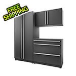 Proslat Fusion Plus 4-Piece Mat Black Garage Cabinet Set with Silver Handles and Powder Coated Countertop