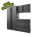 Proslat Fusion Plus 4-Piece Mat Black Garage Cabinet Set with Black Handles and Stainless Steel Countertop