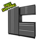 Proslat 4-Piece Glossy Grey Cabinet Set with Silver Handles and Powder Coated Worktop