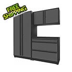 Proslat 4-Piece Glossy Grey Cabinet Set with Black Handles and Powder Coated Worktop