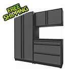 Proslat Fusion Plus 4-Piece Glossy Grey Garage Cabinet Set with Black Handles and Powder Coated Countertop