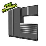 Proslat 4-Piece Glossy Grey Cabinet Set with Silver Handles and Stainless Steel Worktop