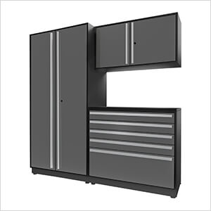 4-Piece Glossy Grey Cabinet Set with Silver Handles and Powder Coated Worktop