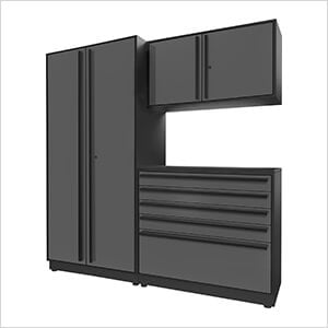 4-Piece Glossy Grey Cabinet Set with Black Handles and Powder Coated Worktop